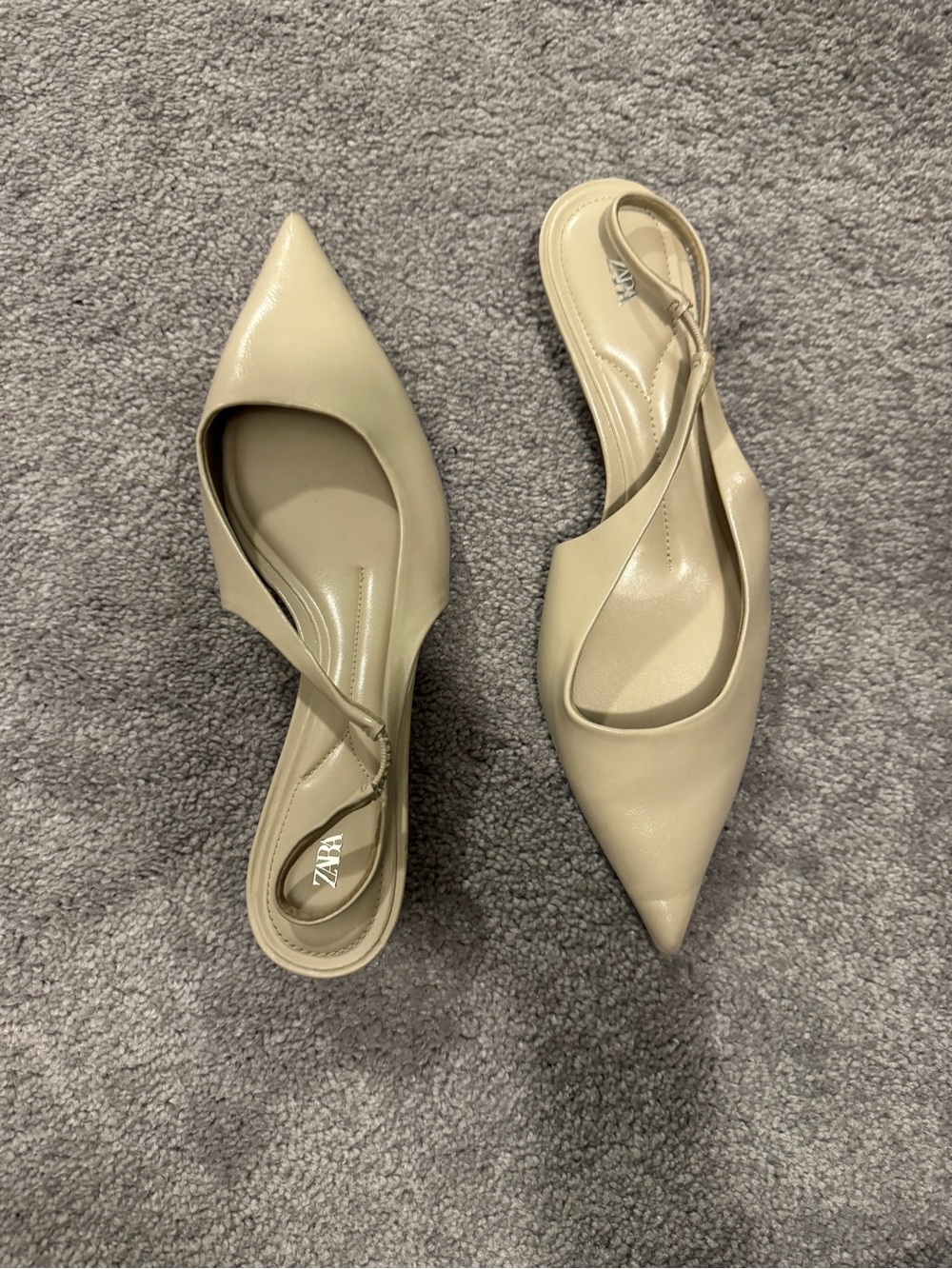ZARA Women's Beige Pointed Toe Slingback Flats